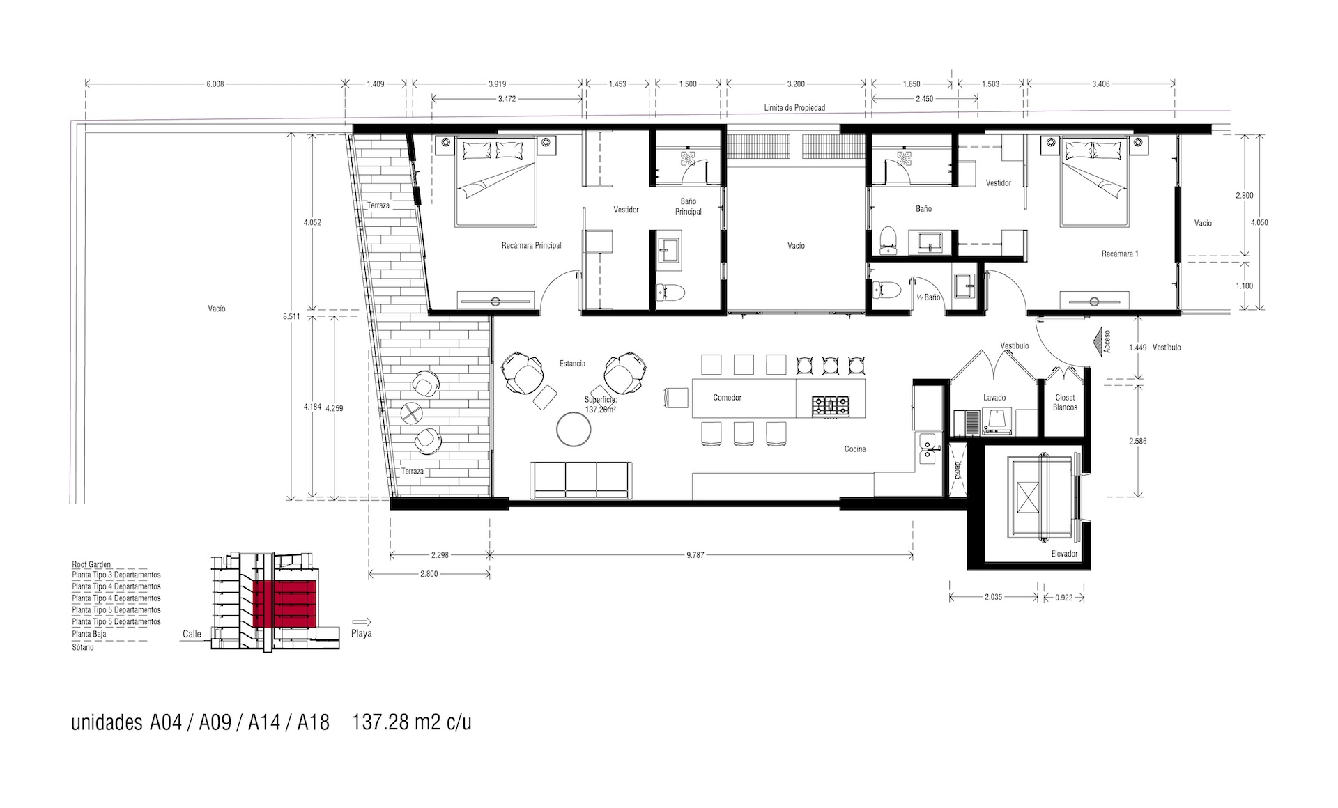 Planos del Condominio A-14 The One Residences, Bucerías