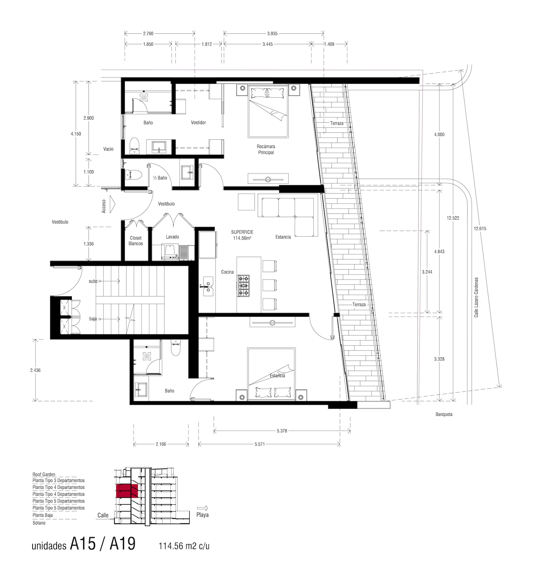 Planos del Condominio A-19 The One Residences, Bucerías