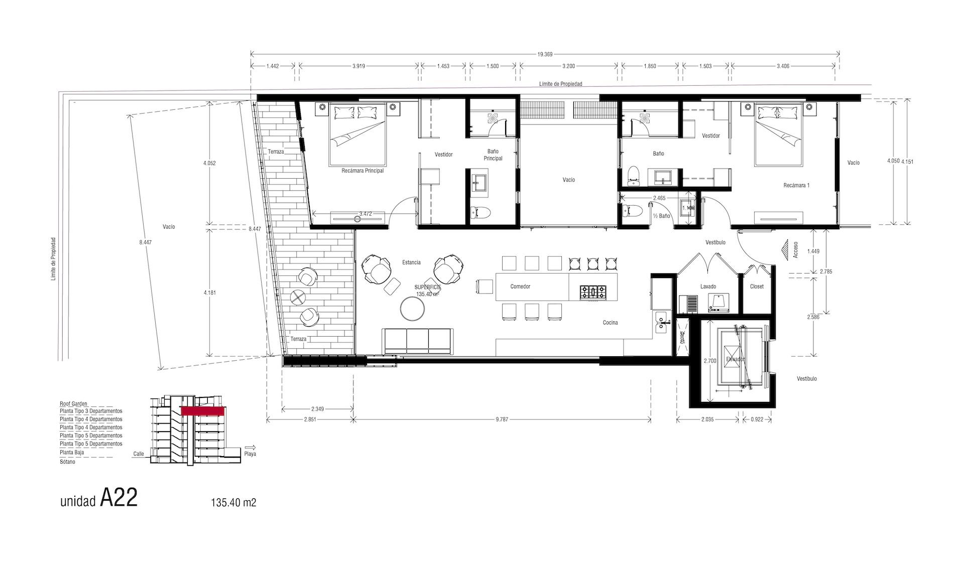 Planos del Condominio A-22 The One Residences, Bucerías