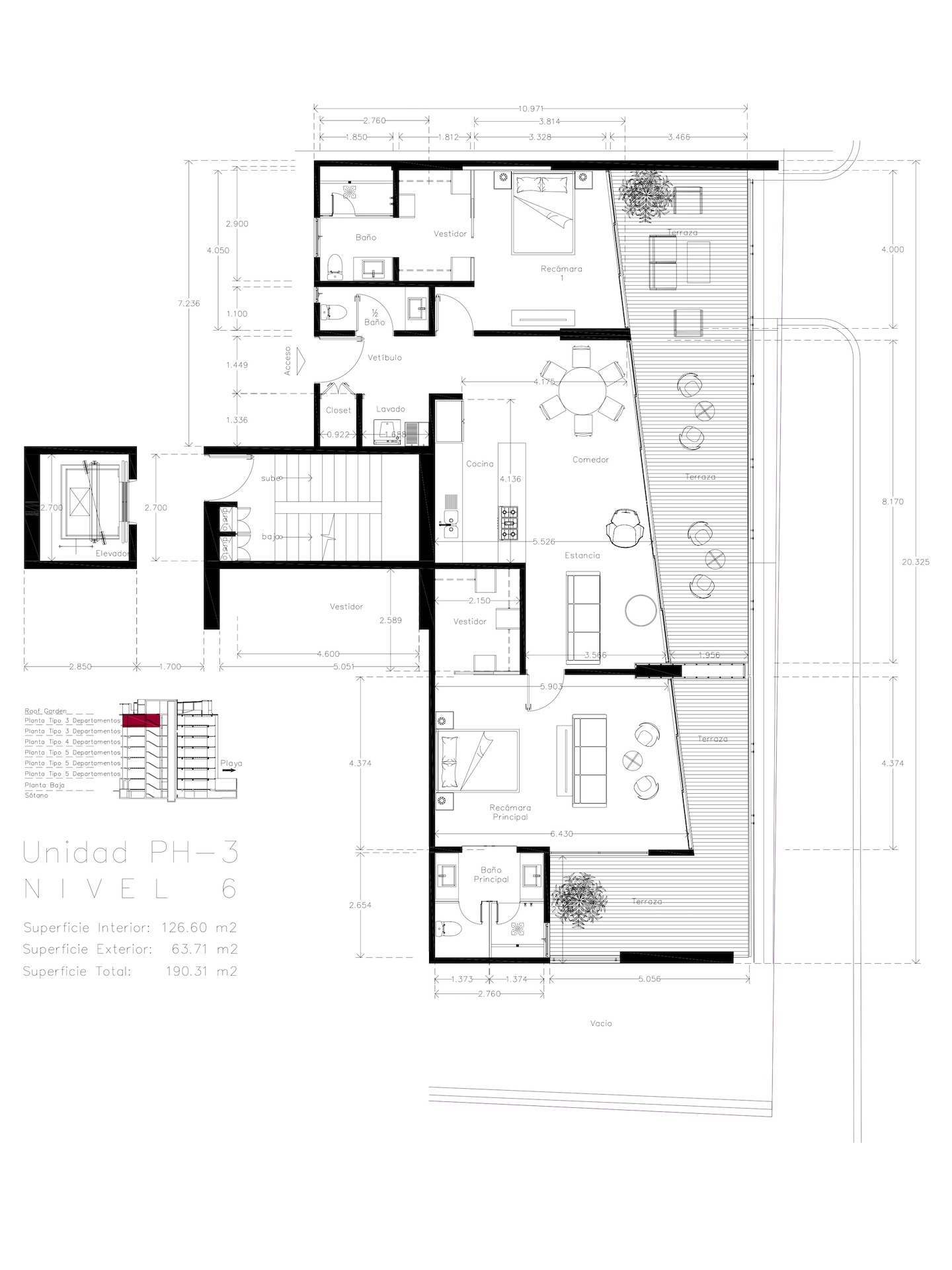 Planos del Condominio PH-3 The One Residences, Bucerías