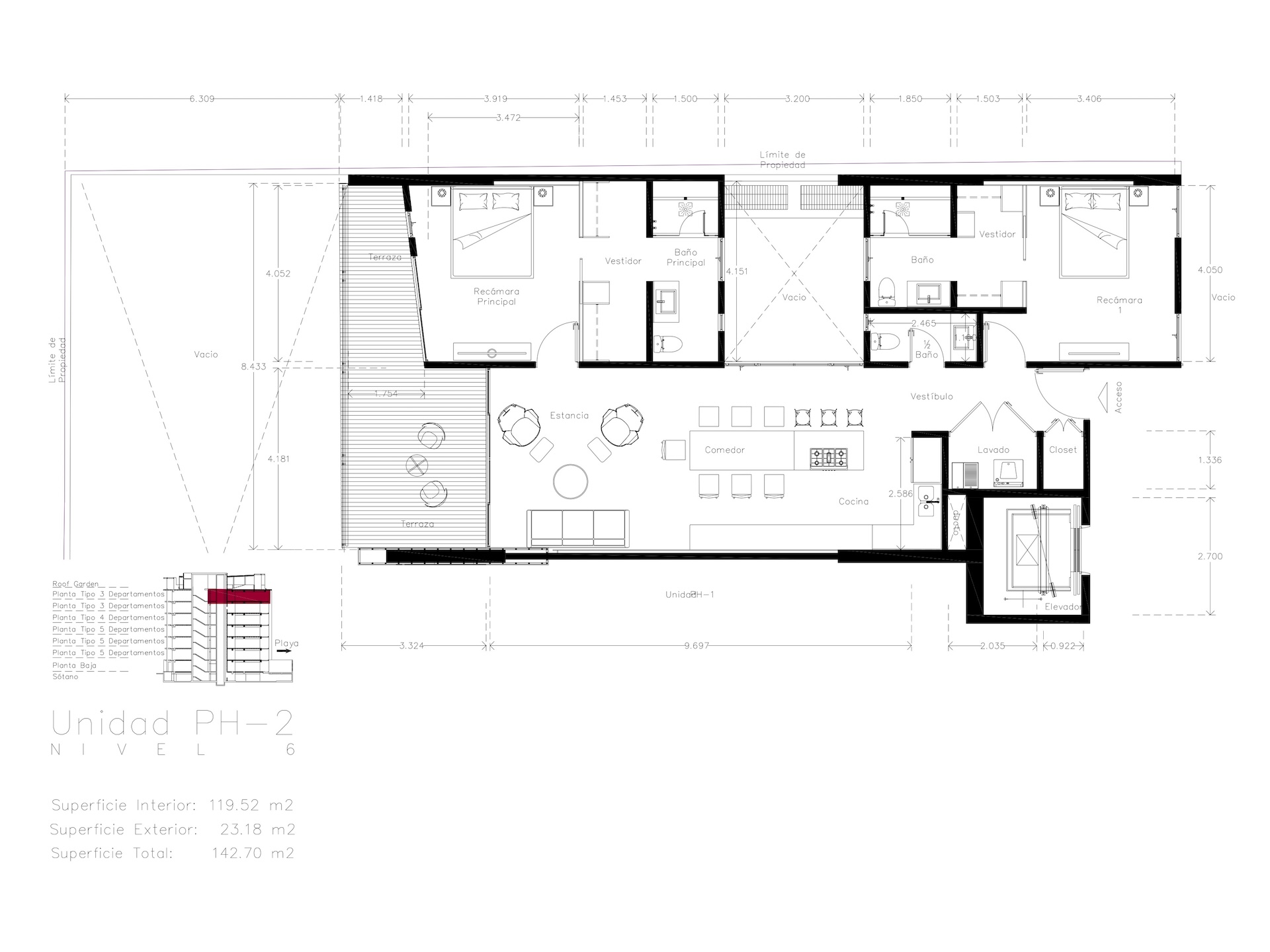 Planos del Condominio PH-2 The One Residences, Bucerías