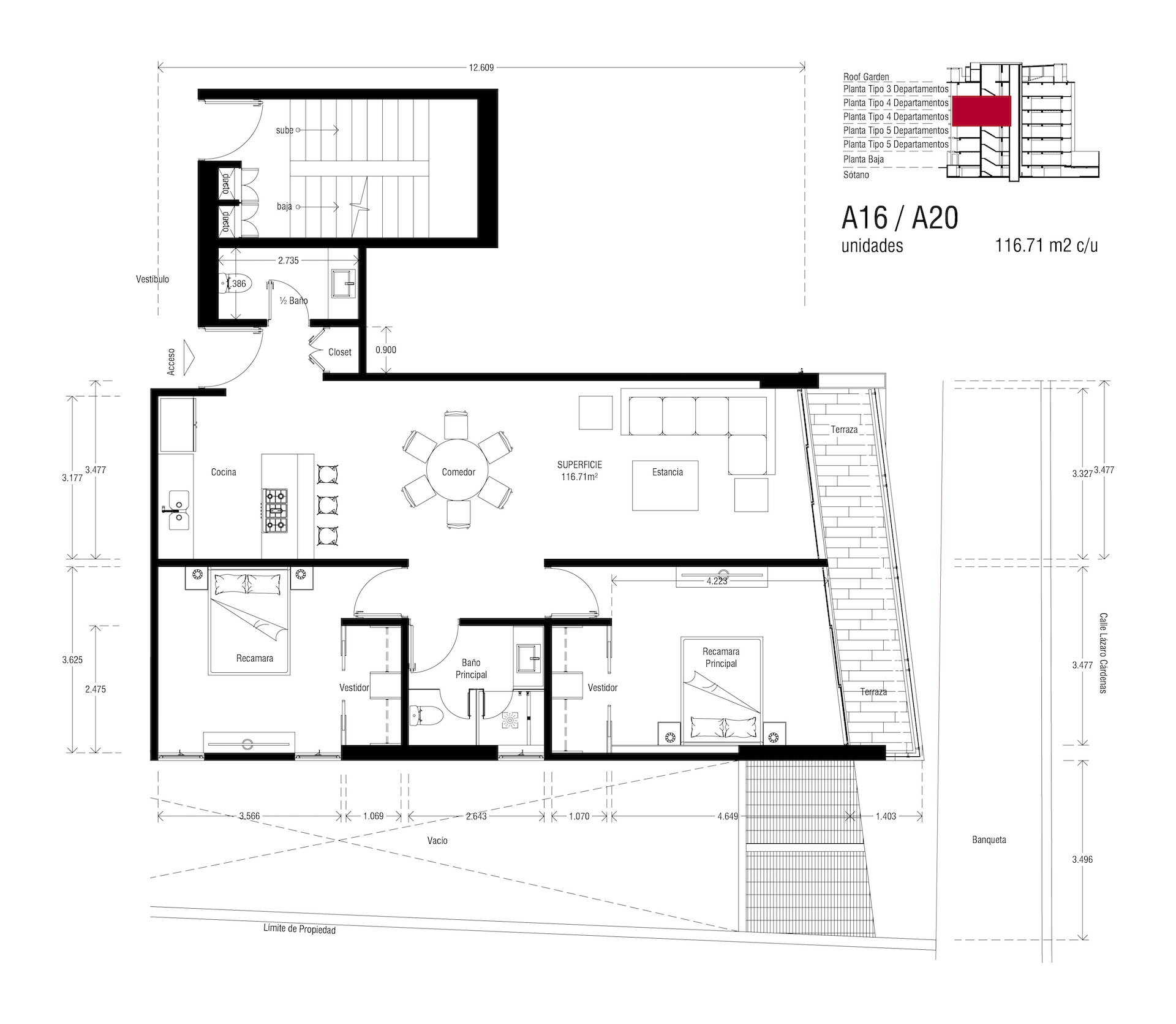 Planos del Condominio A-16 The One Residences, Bucerías